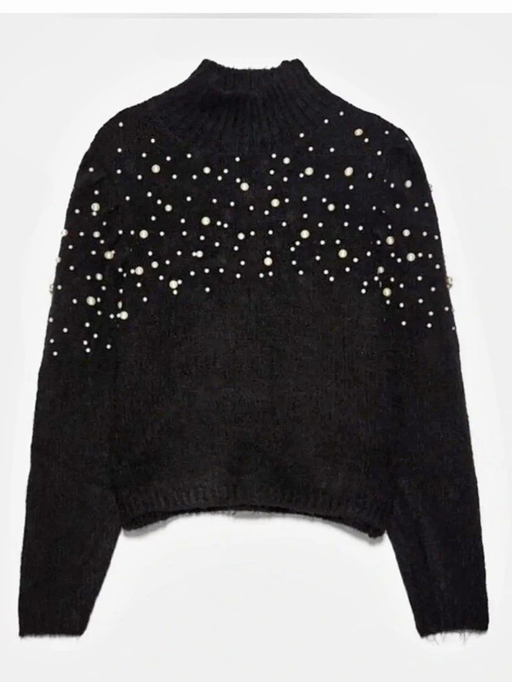 Zara Black Beaded Faux Pearl Knit Sweater